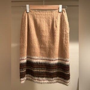Vintage Tan Brown Ivory & Black stripe Women's brushed knit midi skirt